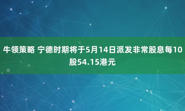 牛领策略 宁德时期将于5月14日派发非常股息每10股54.15港元