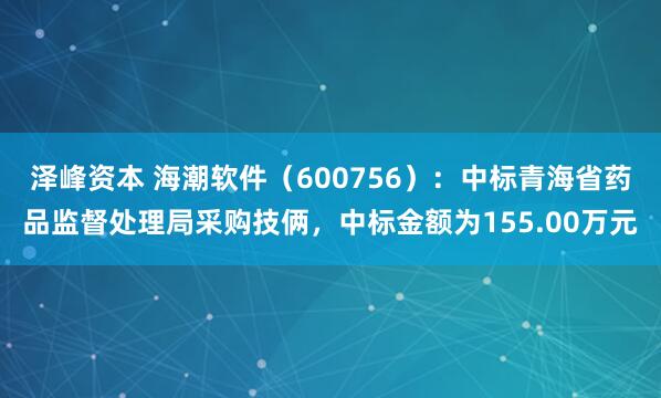 泽峰资本 海潮软件（600756）：中标青海省药品监督处理局采购技俩，中标金额为155.00万元