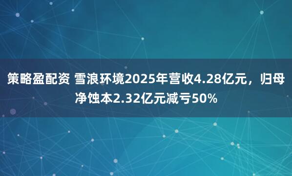 策略盈配资 雪浪环境2025年营收4.28亿元，归母净蚀本2.32亿元减亏50%