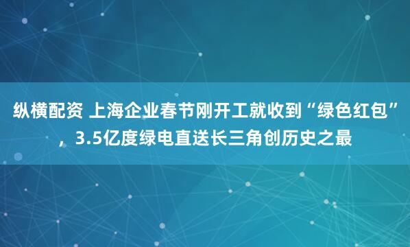 纵横配资 上海企业春节刚开工就收到“绿色红包”，3.5亿度绿电直送长三角创历史之最